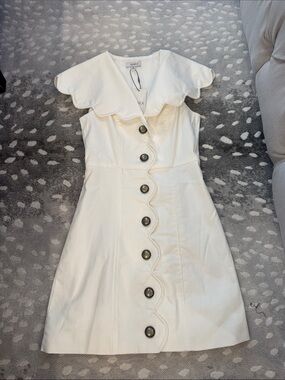 ARA Cream Scallop-Trim Mini Dress with Button Front